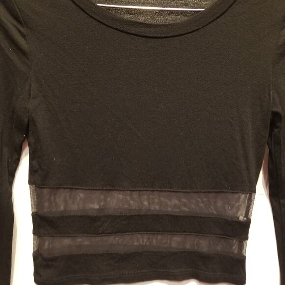Black See Tru Midriff Polyester Long Sleeve Top Lightweight RoundNeck Women Sz S - Picture 5 of 5